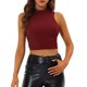 thumbnail image 1 of INSPIRE CHIC Camiseta sin mangas con cuello alto y purpurina para mujer borgo?a S, 1 of 5