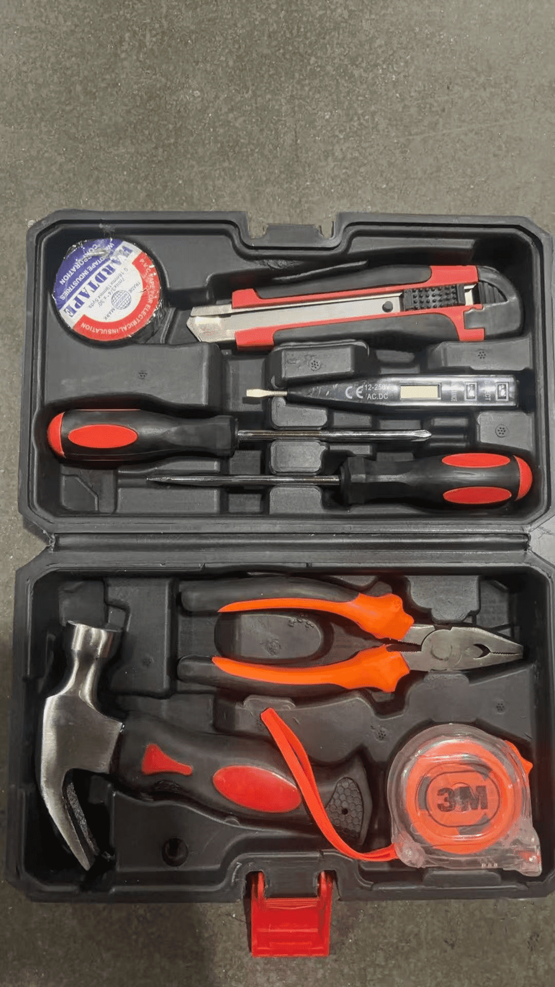 9pcs General Household Tool Set, Home Tool Kit with Plastic Toolbox for DIY, Maintenance, Perfect for Students & Homeowners (Red)