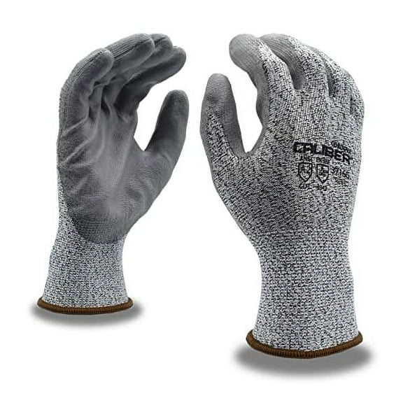 10-Pack of Cordova 3716GXS Caliber Salt & Pepper 13-Gauge HPPE Shell Work Gloves, Gray Polyurethane Palm Coating, ANSI Cut Level A2, X-Small