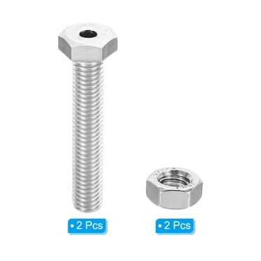 M10x55mm Hollow Hex Screw With Nut – 304 Stainless Steel Cylinder Lamp Threading Bolt (3 Sets)
