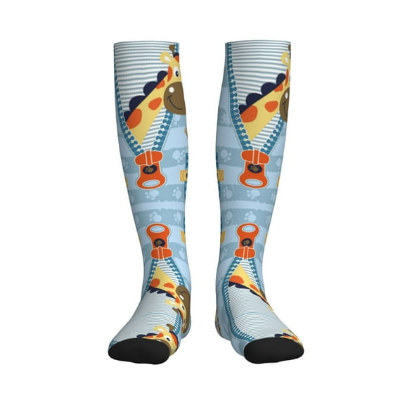 Rateoe Giraffe Come Out From Zipper Compression Socks for Women and Men 20-30mmHg-Circulation Support Socks Knee High Nurse Pregnant Running Medical and Travel Athletic