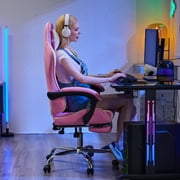 EDX Ergonomic Gaming Chair High Back Office Chair with Lumbar Support and Adjustable Armrests Swivel Racing Chair, Pink and White