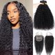 thumbnail image 1 of 12A paquetes rizados cabello humano con cierre de encaje 5x5 HD (20 22 24+18 "") cabello virgen brasileño sin procesar rizado 3 paquetes con cierre de encaje paquetes de tejido de cabello humano col, 1 of 5