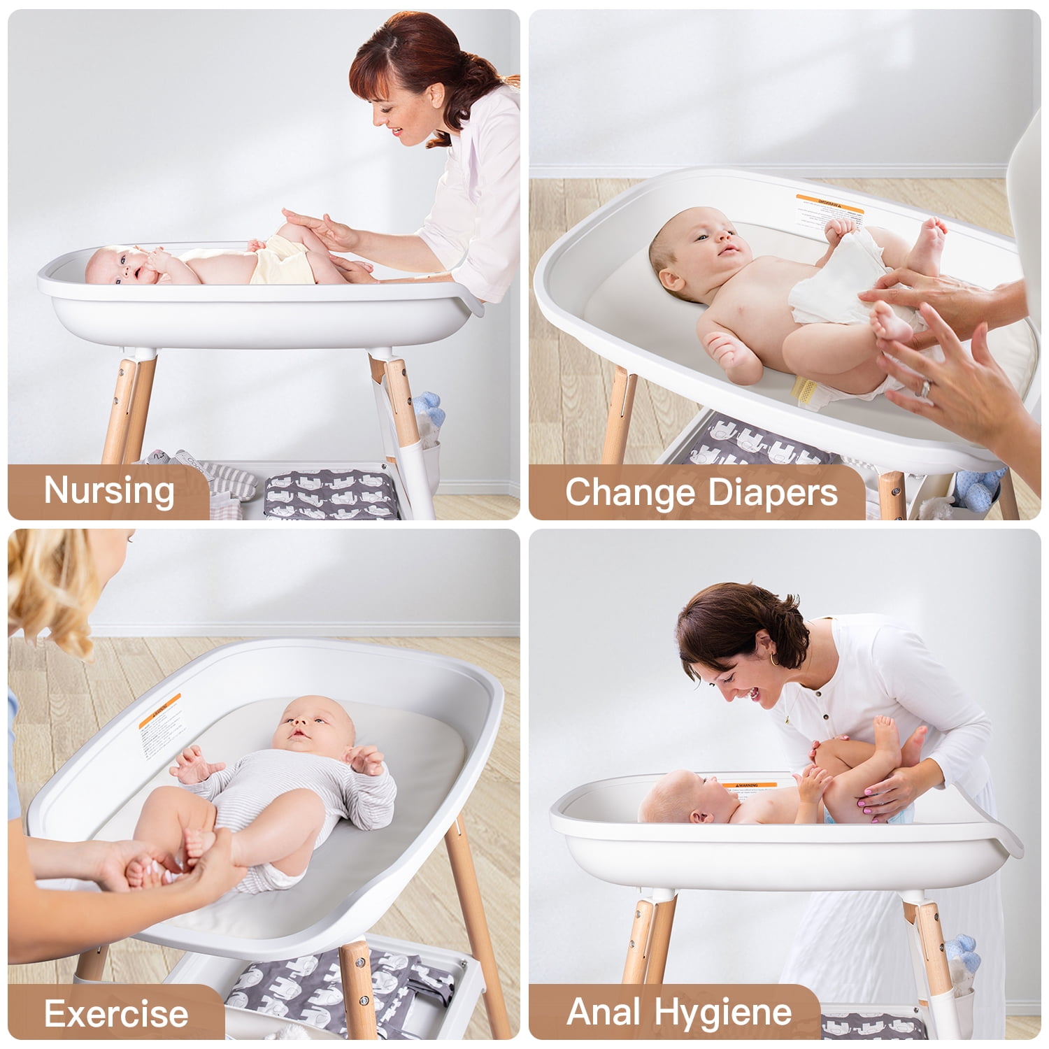 Beberoad Love Baby Changing Table with Changing Pad & Large Storage Rack, Height-Adjustable, White