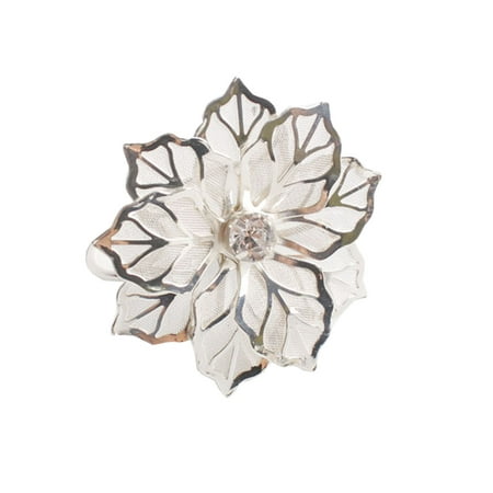 Flower Napkin Rings Rhinestone Crystal Flower Napkin Rings Wedding Holiday Table Decoration - Set of 4 (Silver Bauhinia) ()