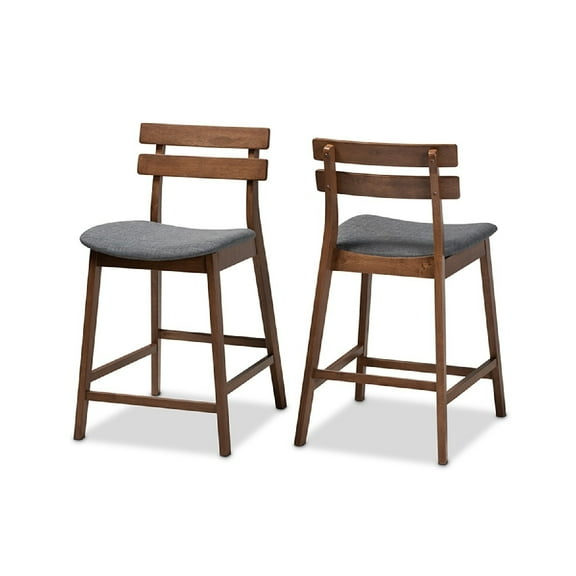 Baxton Studio Larine Modern and Contemporary Dark Grey Fabric Upholstered Walnut Finished 2-Piece Wood Counter Stool Set