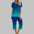 thumbnail image 1 of Offre Hebdomadaire d'Été Iumwxz Pyjamas Décontractés Fluides Ensembles Deux Pièces pour Femmes Dégradé Graphique Col Rond Manches Courtes Taille Élastique Pantalons Courts Ensembles Deux Pièces pour Cadeaux de Vacances pour Femmes, 1 of 9