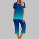 thumbnail image 2 of Conjunto de Pijama de Mujer Estampado Cuello Redondo Camiseta de Manga Corta Y Pantalones, Ropa de Salón con Bolsillos, 2 of 9