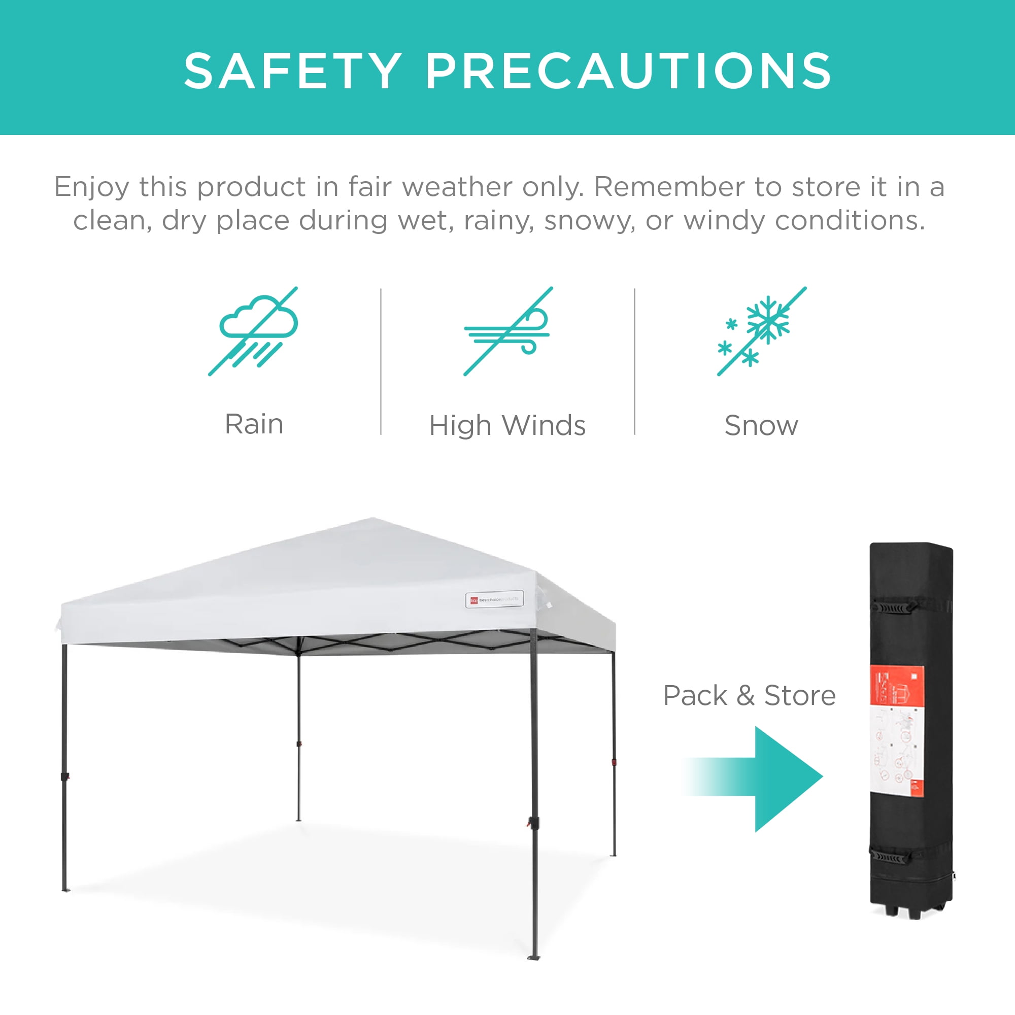 Best Choice Products 10x10ft Easy Setup Pop Up Canopy w/ 1-Button Setup, Wheeled Case, 4 Weight Bags - White