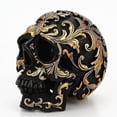 thumbnail image 2 of Artesanía de resina, cabeza de calavera negra, tallado dorado, decoración para fiesta de Halloween, escultura de calavera, adornos, accesorios de decoración del hogar, 2 of 5