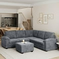 thumbnail image 2 of 84*84" Large L Shaped Velvet Upholstered Corner Couch with Ottoman, Modern Velvet Sectional Sofa Set with Armrest Pillow, 6 Seat for Living Room, Apartment, Office, Gray, 2 of 9