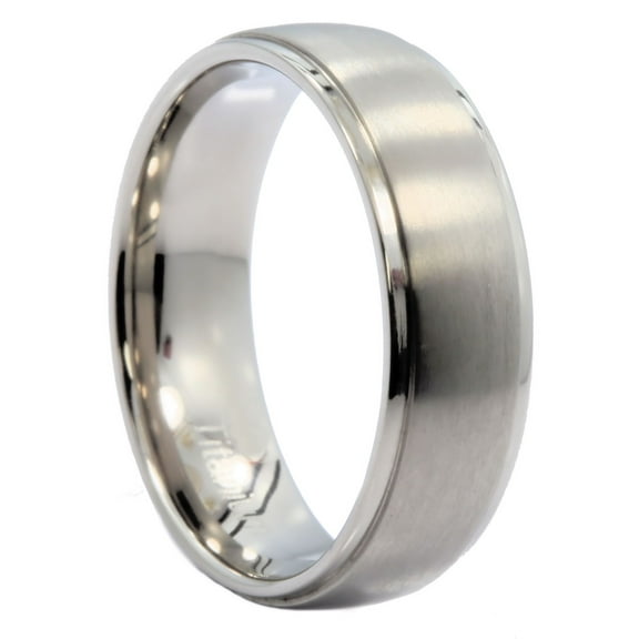 7mm Polished Recessed Edges Titanium Wedding Ring Comfort Fit Band