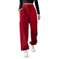 thumbnail image 4 of Brondbend Womens Jogger Sweatpants Long Pants for Women Casual Solid Color Drawstring Elastic Waist Cotton Workout Trousers with Pocket Wide Leg Outdoor Sport Winter Comfortable, 4 of 6
