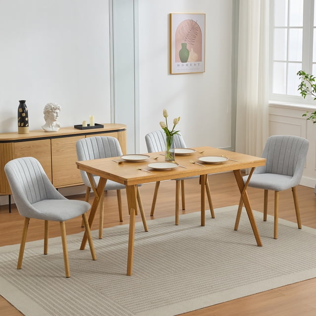 Juego de 2 Sillas de Comedor de Mediados de Siglo, Silla Decorativa de Tela Tapizada con Respaldo Alto y Patas de Madera, para Sala de Estar, Recámara