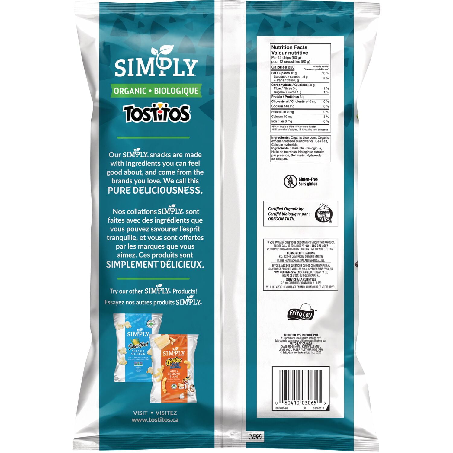 Chips tortilla Simply TOSTITOS Maïs bleu 240 g.