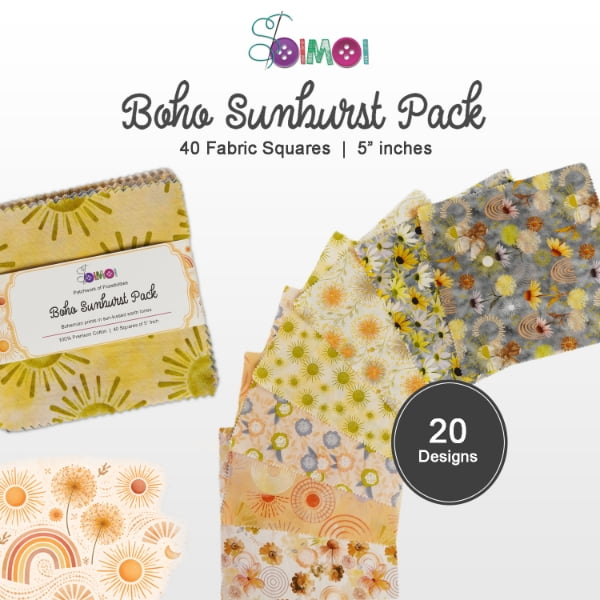 Soimoi 40 Pcs Printed Cotton Fabric Squares Bundles Charm Packs for Quilting, Fat Quarter Layer Cakes, Scraps for Crafts,Precuts Quilt Squares 5 x 5 inches, DIY Fabric Bundle