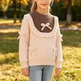 thumbnail image 5 of Jalioing Big Girls Sweaters Crew Neck Long Sleeve Cable Knit Sweater Tops Casual Thermal Patchwork Bowknot Pullover, 5 of 7