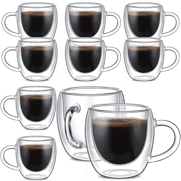 10 Pcs Double Wall Clear Thermo Insulated Borosilicate Glass Espresso Cups for Cappuccino 2.7 oz