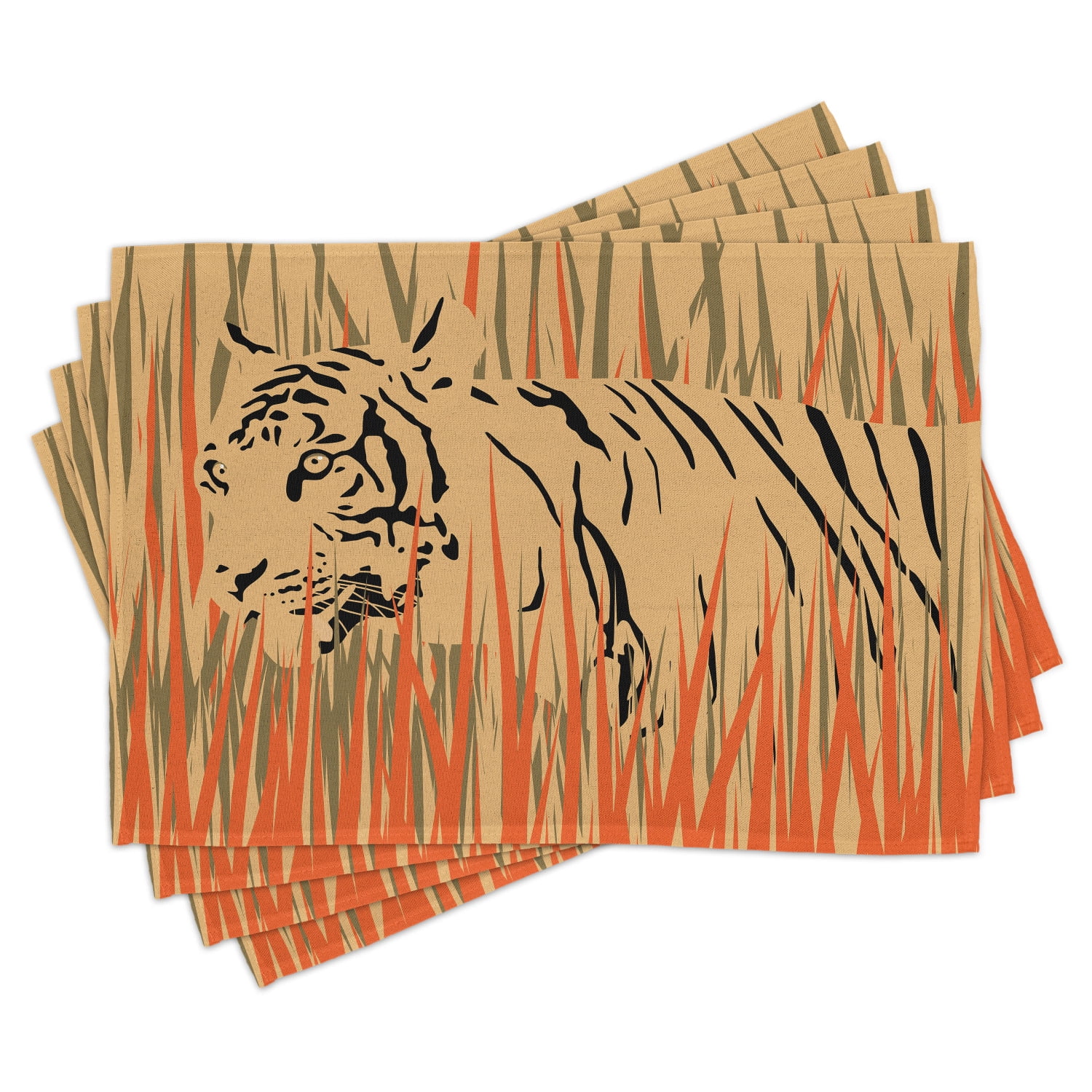 Africa Placemats Set of 4 Tiger in the Bushes Camouflage Carnivore