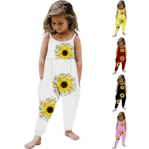 GERsome Spaghetti Strap Jumpsuit for Toddler Girls Cute Floral One-piece Romper Pants with Pockets 1-6 Years(Size 2-3 Years/Black)