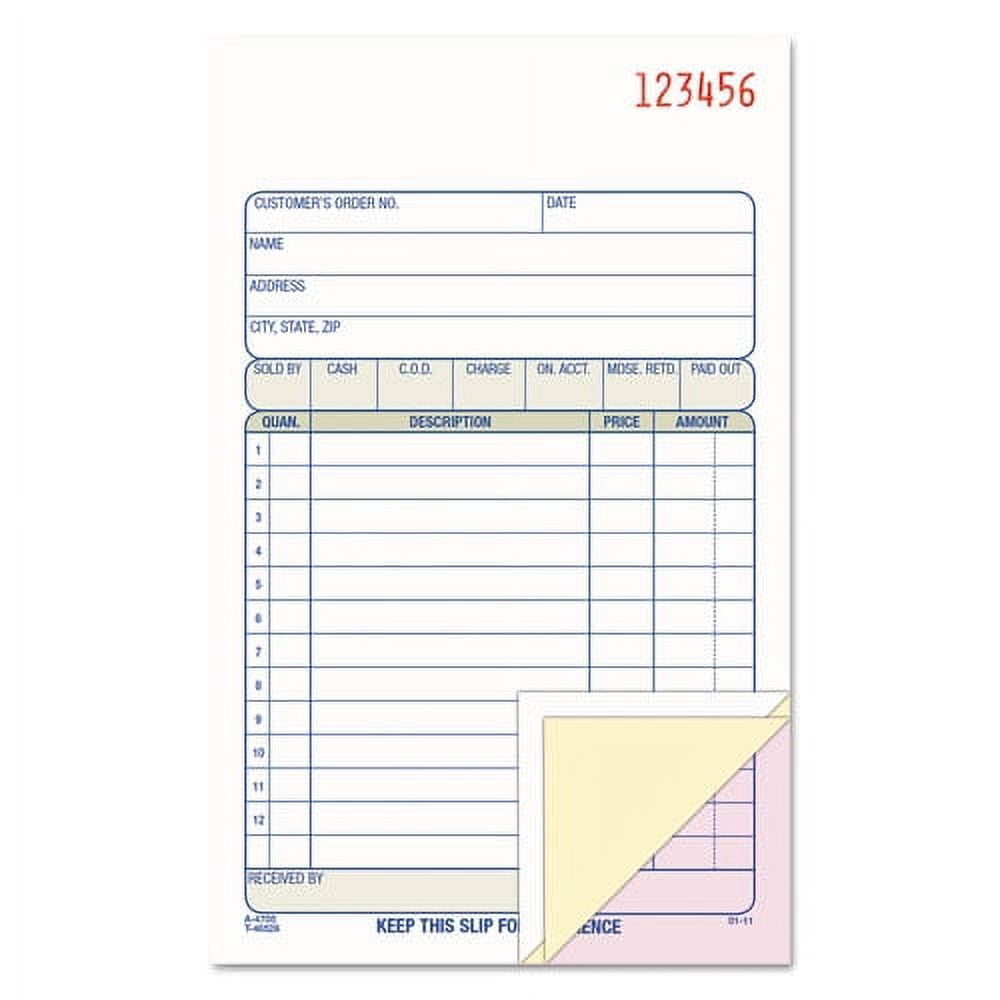 "Carbonless Sales Order Book, Three-Part Carbonless, 4.19 X 7.19, 50 Forms | Bundle of 5 Each"