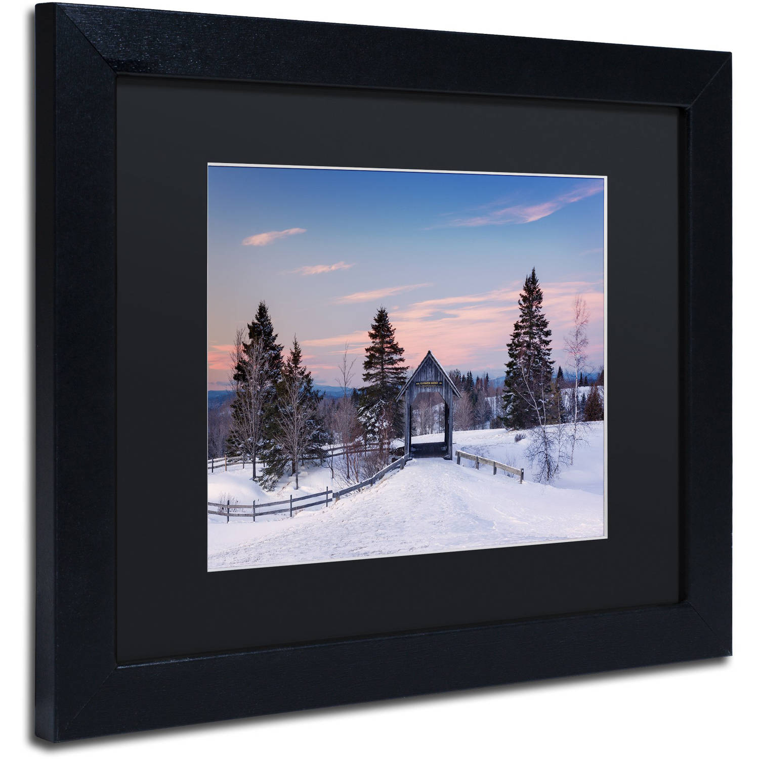 Trademark Fine Art "Snow at the Bridge" Canvas Art by Michael Blanchette Photography Black Matte, Black Frame