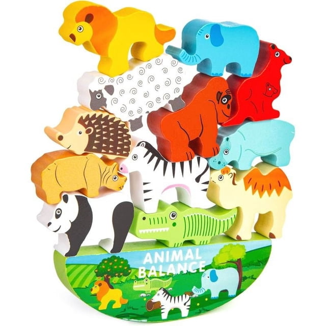 13 Uds. Bloques de construcción apilables de animales, juguetes apilables de madera, juego de equilibrio, juguetes Montessori para niños pequeños, niñas y niños