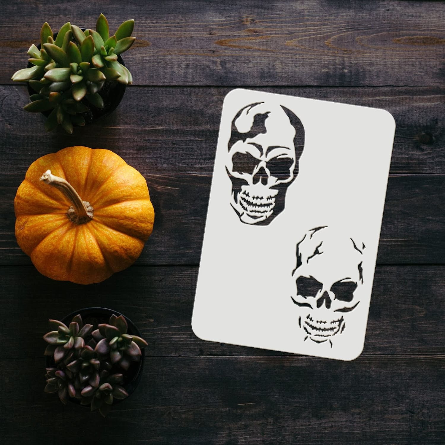 FINGERINSPIRE Skull sjabloon, 30 x 30 cm, vierkant, schilderij, herbruikbaar, doe-het-zelf, sjabloon voor scrapbooking, tekenen (wit