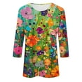 thumbnail image 5 of CYMMPU Women's Crewneck Floral Printed 3/4 Length Sleeve Swing Shirts Summer Fall Basic Tees Tunic Tops Business Work Blouses Vintage 2025 Clothes Multicolor S, 5 of 5