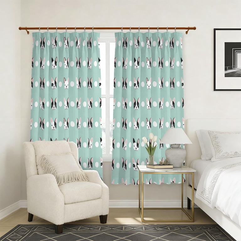 French Bulldog and Dot Blue Pattern Pinch Pleated Blackout Curtains ...
