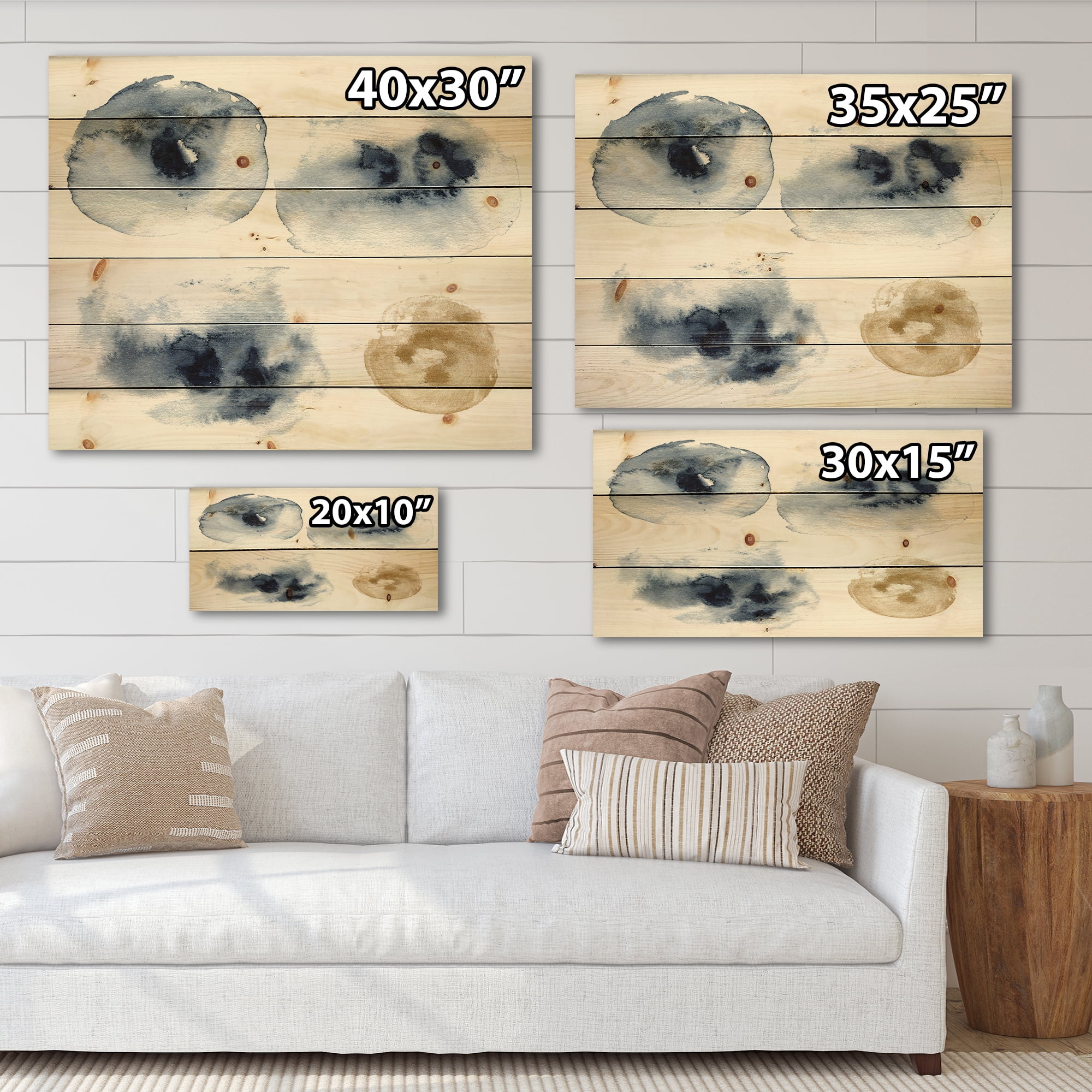Designart 'Abstract Of Gold and Dark Blue Cloud' Modern Print on Natural Pine Wood