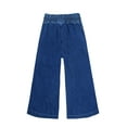 thumbnail image 2 of KIDSCOOL SPACE Kid Girl,Ruffled Elastic Waist Wide-Leg Denim Jeans Pants,Deep Blue,11-12 Years, 2 of 6