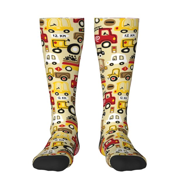 Fotbe Vehicles Calcetas Divertidas Estampadas para Hombre y Mujer, Calcetas de Algodón hasta la Rodilla para Caminar, Correr, Enfermería y Embarazo