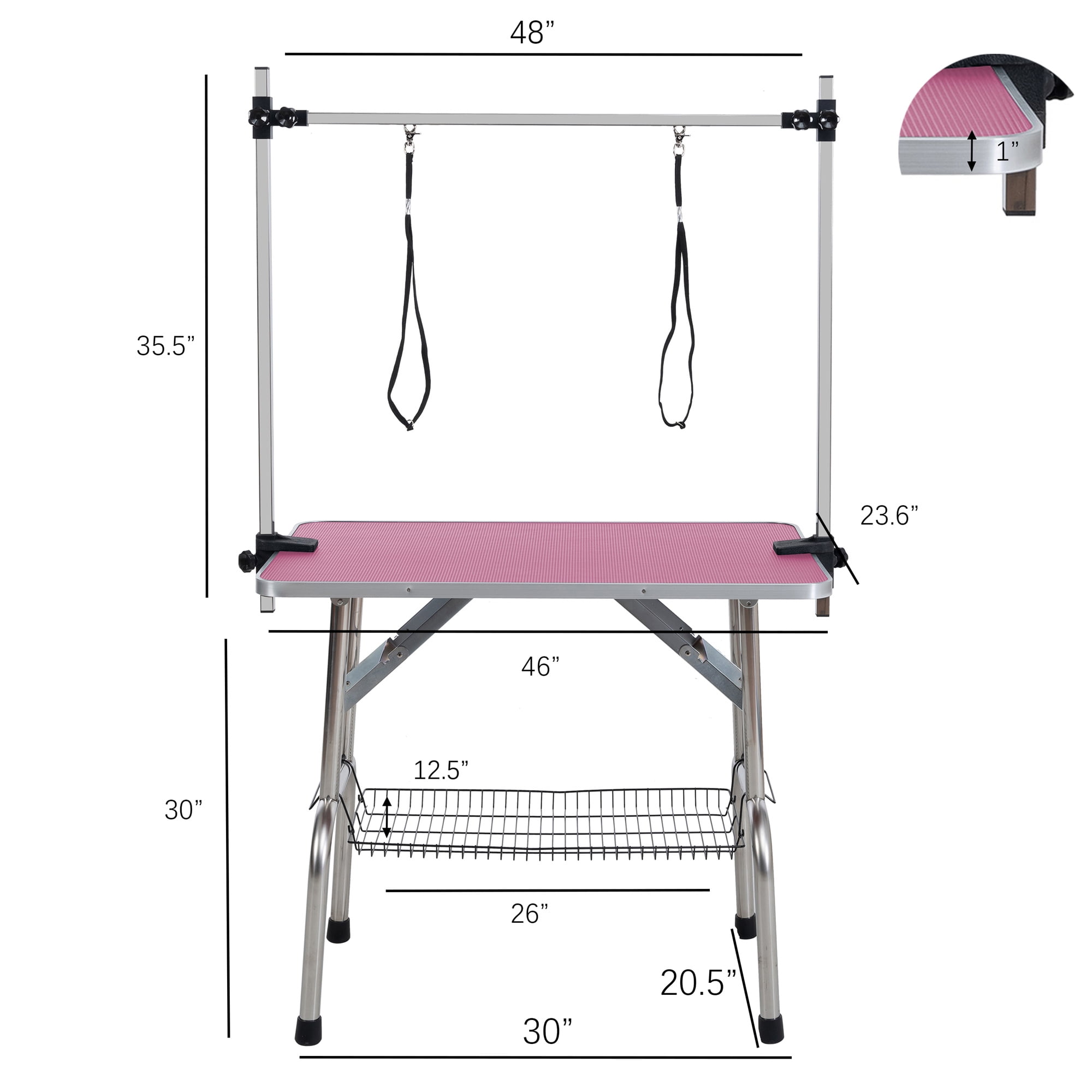Miniyam 46" Folding Dog Pet Grooming Table, Weight Capacity: 300lbs, Pink