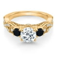 thumbnail image 2 of Gem Stone King 18K Yellow Gold Plated Silver White Topaz Black Onyx and White Moissanite Engagement Ring for Women (1.37 Cttw, Gemstone November Birthstone, Round 6MM and 3MM, Size 7), 2 of 4
