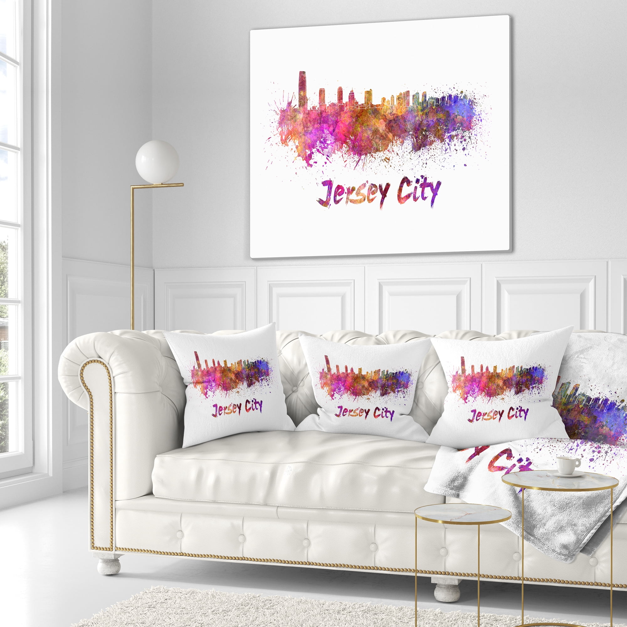 Designart Jersey City Skyline - Cityscape Throw Pillow - 18x18