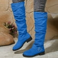 thumbnail image 2 of Rokment Slouchy Boots for Women Knee High Wide Calf Fashion Buckles Suede Chunky Block Low Heel Casual over The Knee Long Tall Dress Boots Ladies Blue Size 8.5, 2 of 7