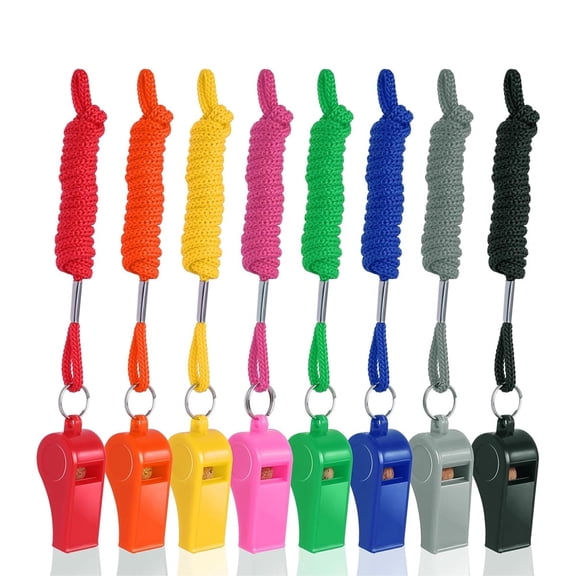 bathprove 8-Pack Colorful Plastic Whistles with Lanyards - 120dB Loud Sports Whistles for Coaches, Teachers, Emergency Kits & Events