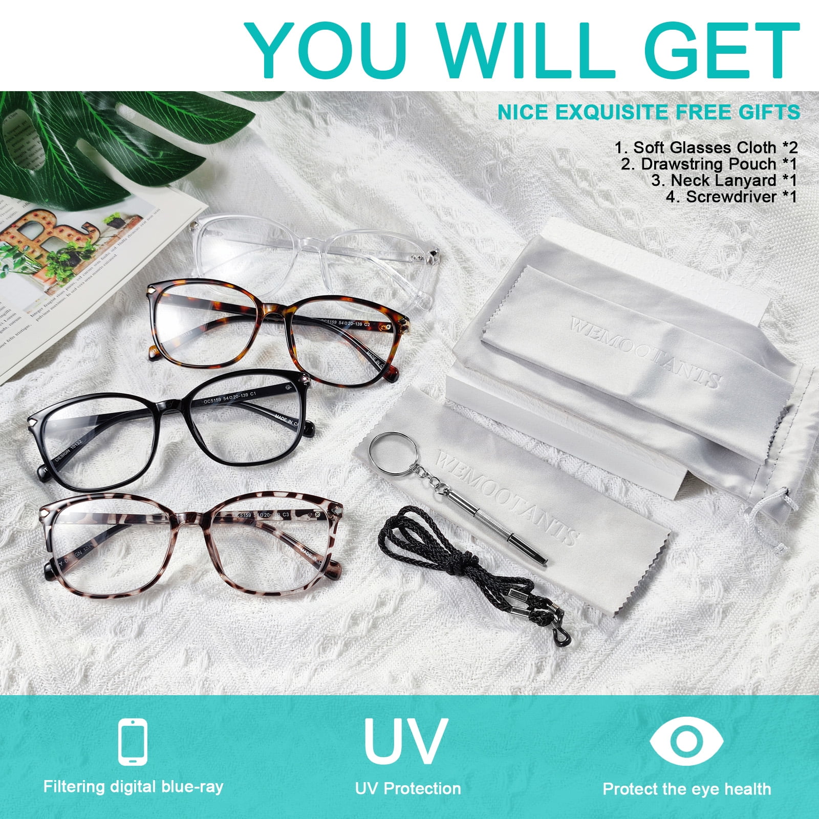 4 PACKS Reading Glasses 2.25 Women Blue Light Blocking Filter UV Computer Readers 1.00 1.25 1.50 1.75 2.00 2.25 2.50 2.75 3.00 3.50 4.00 (225 Mix) WEMOOTANTS