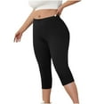 thumbnail image 6 of High-Waisted Tummy Control Capri Leggings for Women, Plus Size Stretchy Slim Fit Pants - Soft Cotton Blend Daily Wear Black L, 6 of 8