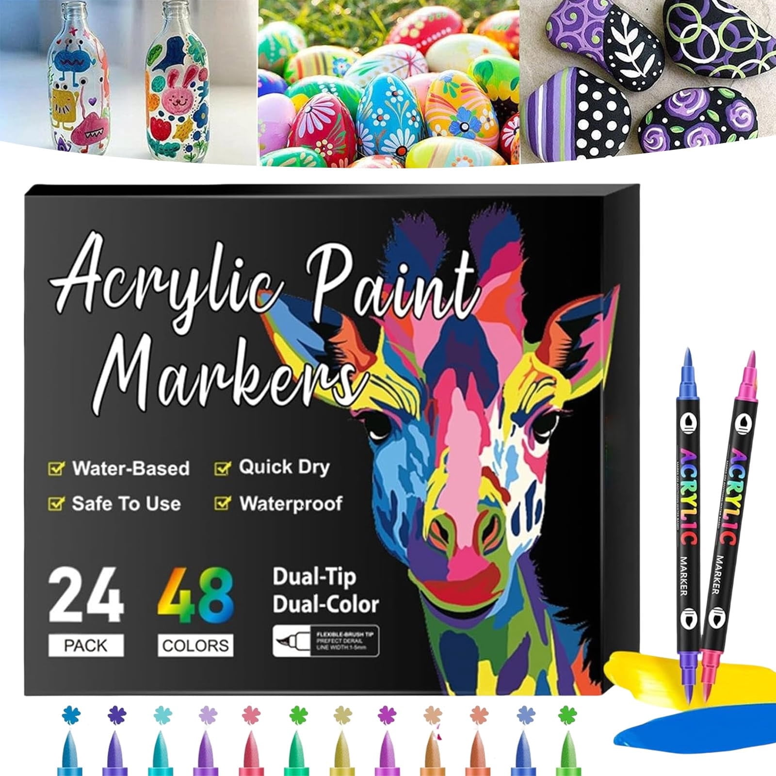 Double Ended Acrylic Paint Pen Marker - 24/48/72/96/120/168 Colors, Pigment Pen Marker Is Suitable For Painting, Ceramic, Wood, Canvas, Plastic DIY Crafts 3ml