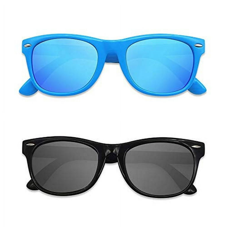 MOTOEYE Kids Polarized Sunglasses for Children Age 4-12 Years Old, Girl or Boy Styles, Pack of 2, Boy's, Blue