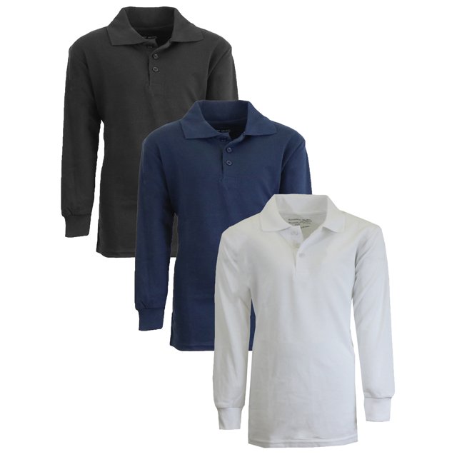 36 Pack  Men's Long Sleeve School Uniform Polo Shirt - Light Blue