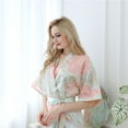 thumbnail image 4 of Defitshape Women's Satin Robe Floral Sexy Short Sleeve Kimono Soft Summer V Neck Wrap Bridesmaid Lightweight Short Kimono Robe Sleepwear Mint X-Large, 4 of 4