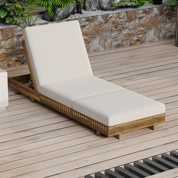 Christopher Knight Home Wood Outdoor Chaise Lounge Chair with Adjustable Backrest and Tri-Folding Cushion, Cream
