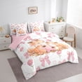 thumbnail image 3 of Manfei Dreamy Animal Fox Bedding Comforter Set 7 Pieces for Kids, Kawaii Bowknot Flower Full Bedding Set, Cartoon Stars Print Reversible Fitted Sheet Flat Sheet, Microfiber Bedroom Decor, 3 of 7
