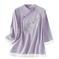 thumbnail image 5 of Clearance! Hassda Women's Casual Large Size Literary Cotton Long Sleeved Shirt Loose Embroidered Top Linen Shirts for Women Tops for Women Trendy Purple L, 5 of 5
