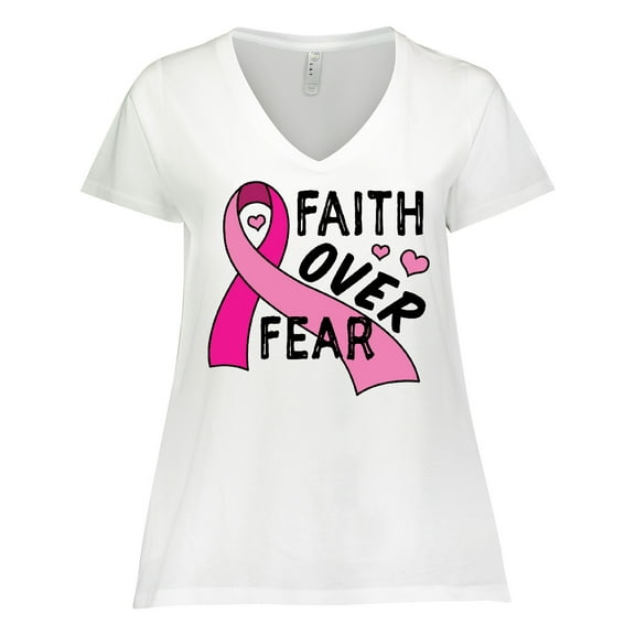 Inktastic Breast Cancer Awareness Faith over Fear Women's Plus Size V-Neck T-Shirt