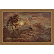 Sunset at Arbonne 40x28 Large Gold Ornate Wood Framed Canvas Art by Theodore Rousseau