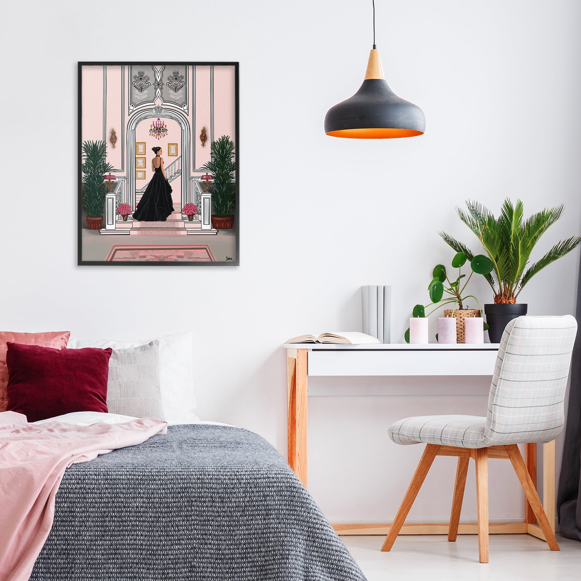 Stupell Industries Mansion Girl in Gown Black Framed Giclee Art, design by Tara Boone